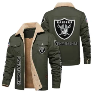 Las Vegas Raiders Fans Gift Jacket Fur Collar Fleece, All Over Print Collar Fleece For Sport Fan NFL138072325129 - Military green