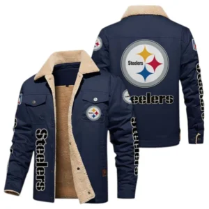 Pittsburgh Steelers Fans Gift Jacket Fur Collar Fleece, All Over Print Collar Fleece For Sport Fan NFL138072325130 - Deep Blue
