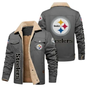 Pittsburgh Steelers Fans Gift Jacket Fur Collar Fleece, All Over Print Collar Fleece For Sport Fan NFL138072325130 - Gray