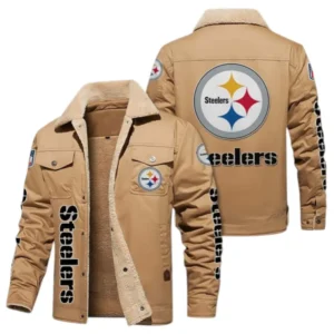 Pittsburgh Steelers Fans Gift Jacket Fur Collar Fleece, All Over Print Collar Fleece For Sport Fan NFL138072325130 - Light khaki