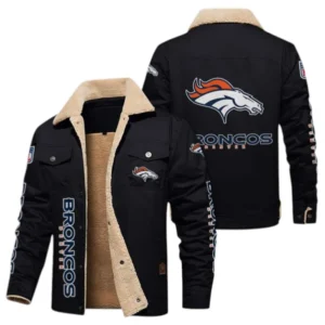 Denver Broncos Fans Gift Jacket Fur Collar Fleece, All Over Print Collar Fleece For Sport Fan NFL138072325131 - Black