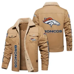 Denver Broncos Fans Gift Jacket Fur Collar Fleece, All Over Print Collar Fleece For Sport Fan NFL138072325131 - Light khaki