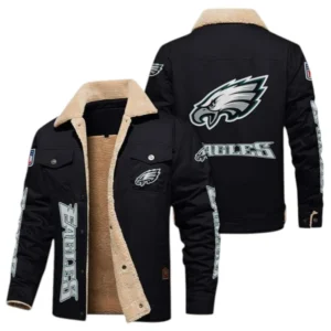 Philadelphia Eagles Fans Gift Jacket Fur Collar Fleece, All Over Print Collar Fleece For Sport Fan NFL138072325132 - Black