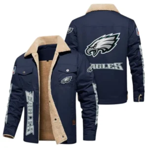 Philadelphia Eagles Fans Gift Jacket Fur Collar Fleece, All Over Print Collar Fleece For Sport Fan NFL138072325132 - Deep Blue