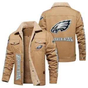 Philadelphia Eagles Fans Gift Jacket Fur Collar Fleece, All Over Print Collar Fleece For Sport Fan NFL138072325132 - Light khaki
