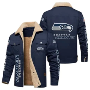 Seattle Seahawks Fans Gift Jacket Fur Collar Fleece, All Over Print Collar Fleece For Sport Fan NFL138072325133 - Deep Blue