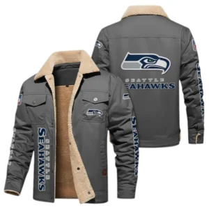 Seattle Seahawks Fans Gift Jacket Fur Collar Fleece, All Over Print Collar Fleece For Sport Fan NFL138072325133 - Gray
