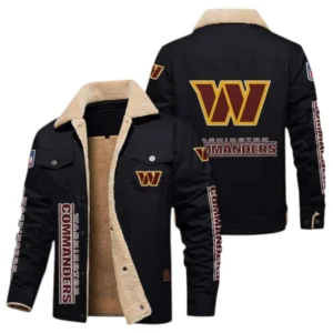 Washington Commanders Fans Gift Jacket Fur Collar Fleece, All Over Print Collar Fleece For Sport Fan NFL138072325134 - Black