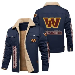 Washington Commanders Fans Gift Jacket Fur Collar Fleece, All Over Print Collar Fleece For Sport Fan NFL138072325134 - Deep Blue