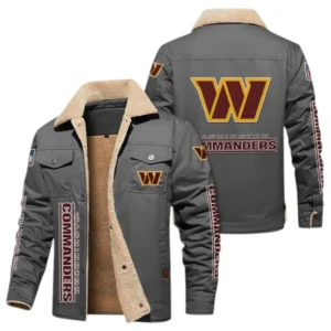 Washington Commanders Fans Gift Jacket Fur Collar Fleece, All Over Print Collar Fleece For Sport Fan NFL138072325134 - Gray