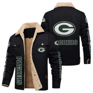 Green Bay Packers Fans Gift Jacket Fur Collar Fleece, All Over Print Collar Fleece For Sport Fan NFL138072325135 - Black