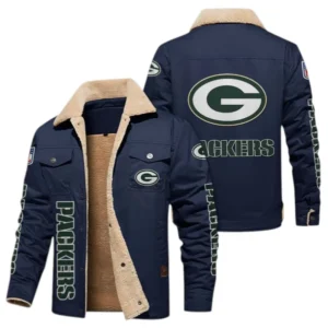 Green Bay Packers Fans Gift Jacket Fur Collar Fleece, All Over Print Collar Fleece For Sport Fan NFL138072325135 - Deep Blue