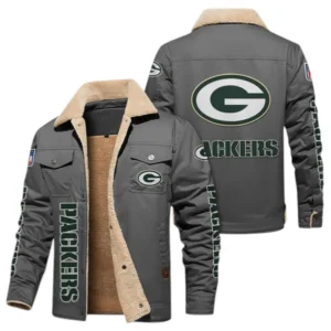 Green Bay Packers Fans Gift Jacket Fur Collar Fleece, All Over Print Collar Fleece For Sport Fan NFL138072325135 - Gray