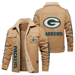 Green Bay Packers Fans Gift Jacket Fur Collar Fleece, All Over Print Collar Fleece For Sport Fan NFL138072325135 - Light khaki
