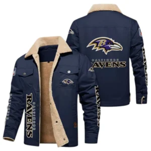 Baltimore Ravens Fans Gift Jacket Fur Collar Fleece, All Over Print Collar Fleece For Sport Fan NFL138072325136 - Deep Blue
