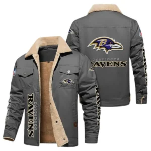 Baltimore Ravens Fans Gift Jacket Fur Collar Fleece, All Over Print Collar Fleece For Sport Fan NFL138072325136 - Gray