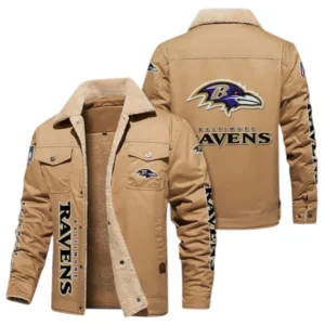 Baltimore Ravens Fans Gift Jacket Fur Collar Fleece, All Over Print Collar Fleece For Sport Fan NFL138072325136 - Light khaki