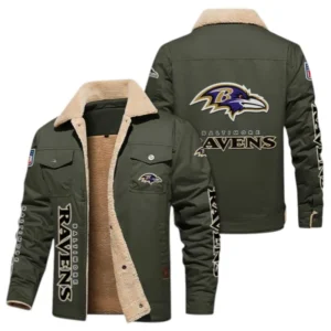 Baltimore Ravens Fans Gift Jacket Fur Collar Fleece, All Over Print Collar Fleece For Sport Fan NFL138072325136 - Military green