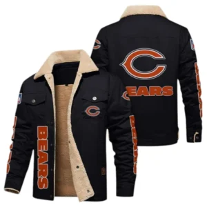 Chicago Bears Fans Gift Jacket Fur Collar Fleece, All Over Print Collar Fleece For Sport Fan NFL138072325137 - Black