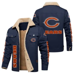 Chicago Bears Fans Gift Jacket Fur Collar Fleece, All Over Print Collar Fleece For Sport Fan NFL138072325137 - Deep Blue