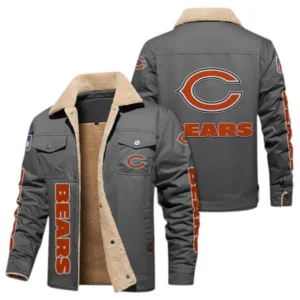 Chicago Bears Fans Gift Jacket Fur Collar Fleece, All Over Print Collar Fleece For Sport Fan NFL138072325137 - Gray
