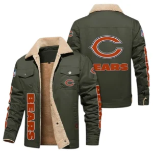 Chicago Bears Fans Gift Jacket Fur Collar Fleece, All Over Print Collar Fleece For Sport Fan NFL138072325137 - Military green