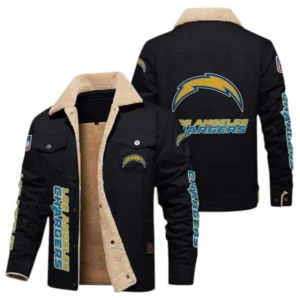 Los Angeles Chargers Fans Gift Jacket Fur Collar Fleece, All Over Print Collar Fleece For Sport Fan NFL138072325140 - Black