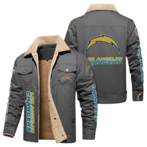Los Angeles Chargers Fans Gift Jacket Fur Collar Fleece, All Over Print Collar Fleece For Sport Fan NFL138072325140 - Gray