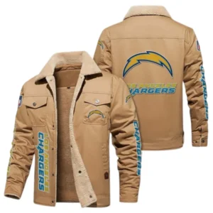 Los Angeles Chargers Fans Gift Jacket Fur Collar Fleece, All Over Print Collar Fleece For Sport Fan NFL138072325140 - Light khaki