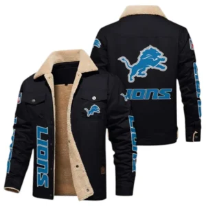 Detroit Lions Fans Gift Jacket Fur Collar Fleece, All Over Print Collar Fleece For Sport Fan NFL1380723143 - Black