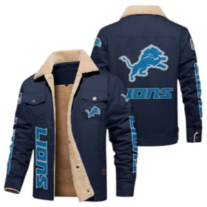 Detroit Lions Fans Gift Jacket Fur Collar Fleece, All Over Print Collar Fleece For Sport Fan NFL1380723143 - Deep Blue