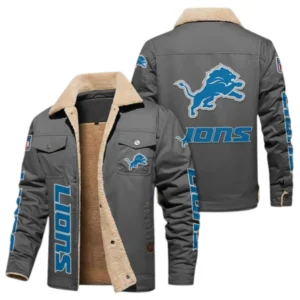 Detroit Lions Fans Gift Jacket Fur Collar Fleece, All Over Print Collar Fleece For Sport Fan NFL1380723143 - Gray