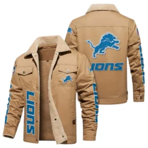 Detroit Lions Fans Gift Jacket Fur Collar Fleece, All Over Print Collar Fleece For Sport Fan NFL1380723143 - Light khaki