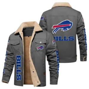 Buffalo Bills Fans Gift Jacket Fur Collar Fleece, All Over Print Collar Fleece For Sport Fan NFL1380723144 - Gray