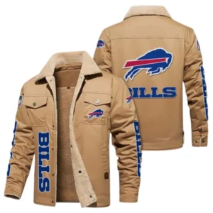 Buffalo Bills Fans Gift Jacket Fur Collar Fleece, All Over Print Collar Fleece For Sport Fan NFL1380723144 - Light khaki