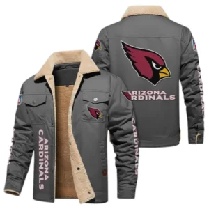 Arizona Cardinals Fans Gift Jacket Fur Collar Fleece, All Over Print Collar Fleece For Sport Fan NFL1380723146 - Gray