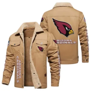 Arizona Cardinals Fans Gift Jacket Fur Collar Fleece, All Over Print Collar Fleece For Sport Fan NFL1380723146 - Light khaki