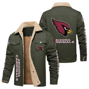 Arizona Cardinals Fans Gift Jacket Fur Collar Fleece, All Over Print Collar Fleece For Sport Fan NFL1380723146 - Military green