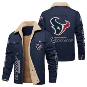 Houston Texans Fans Gift Jacket Fur Collar Fleece, All Over Print Collar Fleece For Sport Fan NFL1380723147 - Deep Blue