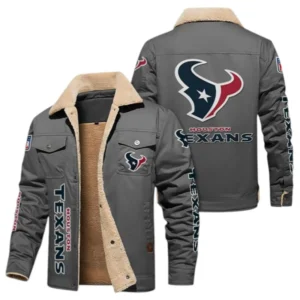 Houston Texans Fans Gift Jacket Fur Collar Fleece, All Over Print Collar Fleece For Sport Fan NFL1380723147 - Gray
