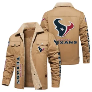 Houston Texans Fans Gift Jacket Fur Collar Fleece, All Over Print Collar Fleece For Sport Fan NFL1380723147 - Light khaki