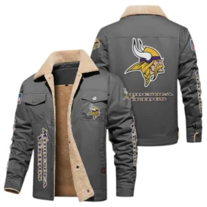 Minnesota Vikings Fans Gift Jacket Fur Collar Fleece, All Over Print Collar Fleece For Sport Fan NFL1380723148 - Gray