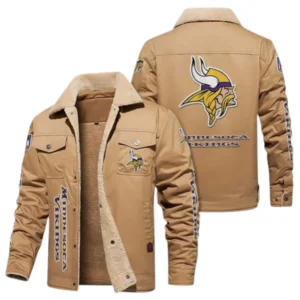 Minnesota Vikings Fans Gift Jacket Fur Collar Fleece, All Over Print Collar Fleece For Sport Fan NFL1380723148 - Light khaki