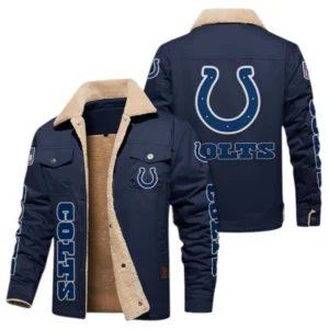 Indianapolis Colts Fans Gift Jacket Fur Collar Fleece, All Over Print Collar Fleece For Sport Fan NFL1380723149 - Deep Blue