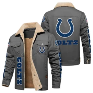 Indianapolis Colts Fans Gift Jacket Fur Collar Fleece, All Over Print Collar Fleece For Sport Fan NFL1380723149 - Gray