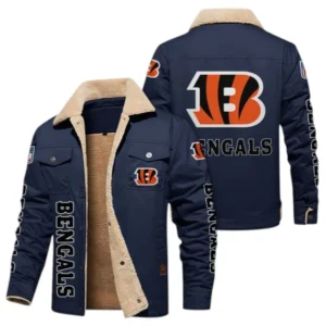 Cincinnati Bengals Fans Gift Jacket Fur Collar Fleece, All Over Print Collar Fleece For Sport Fan NFL1380723152 - Deep Blue