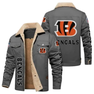Cincinnati Bengals Fans Gift Jacket Fur Collar Fleece, All Over Print Collar Fleece For Sport Fan NFL1380723152 - Gray