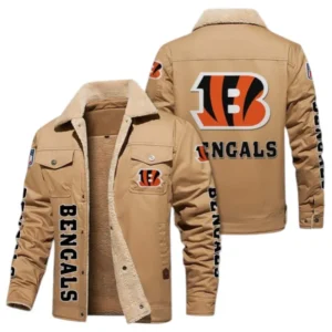 Cincinnati Bengals Fans Gift Jacket Fur Collar Fleece, All Over Print Collar Fleece For Sport Fan NFL1380723152 - Light khaki