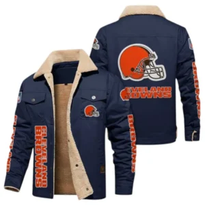 Cleveland Browns Fans Gift Jacket Fur Collar Fleece, All Over Print Collar Fleece For Sport Fan NFL1380723153 - Deep Blue