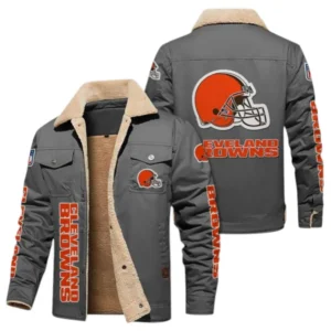 Cleveland Browns Fans Gift Jacket Fur Collar Fleece, All Over Print Collar Fleece For Sport Fan NFL1380723153 - Gray